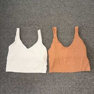 SOLD Lululemon Align Tank Top Size 4 Cropped White Brown V Neck Built in Bra